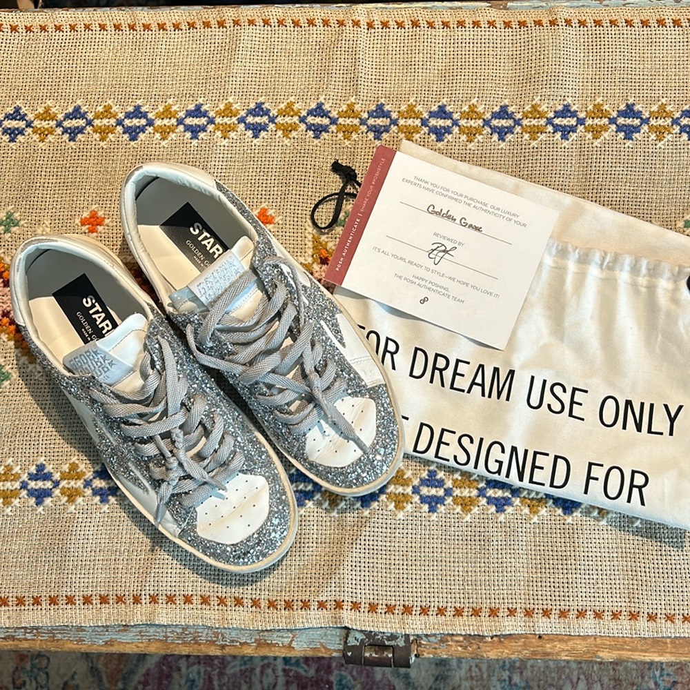 GOLDEN GOOSE Women's Stardan in white leather and glitter Size 39